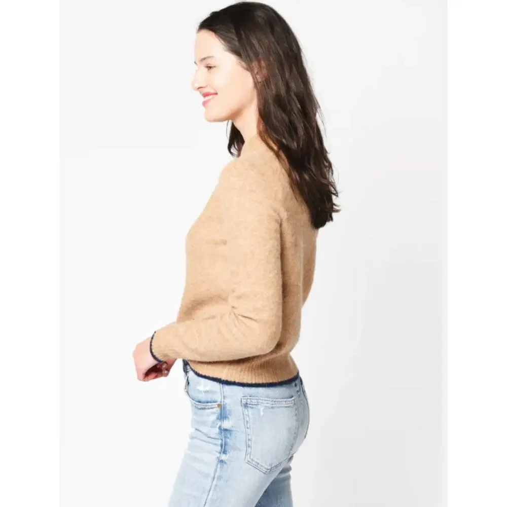 Vince Contrast Tip Wool Alpaca Mock Neck Sweater Contrast Trim Camel Large